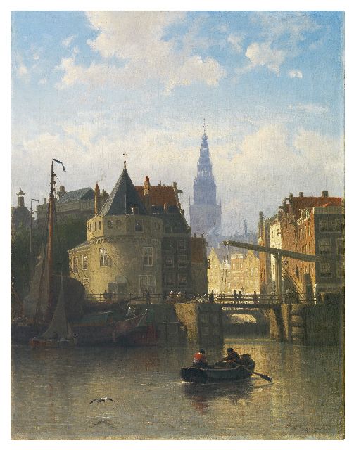Coen Greive | Gezicht op de IJkant, Amsterdam, met de Schreierstoren, olieverf op doek, 58,9 x 46,8 cm, gesigneerd r.o.