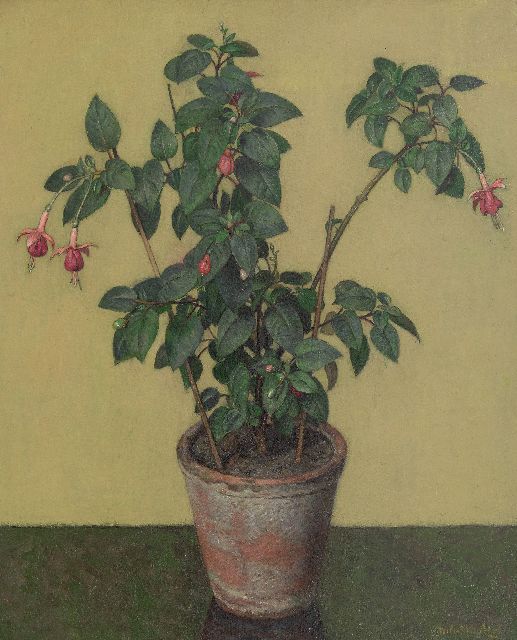Wouters W.H.M.  | Fuchsia in bloempot, olieverf op doek 61,5 x 50,7 cm, gesigneerd r.o.