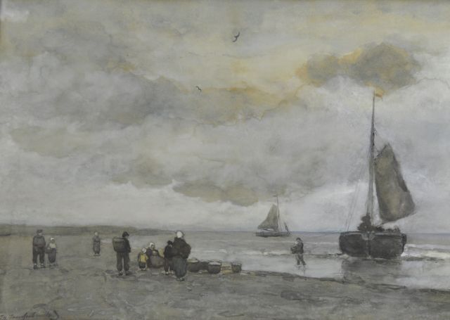 Jan Hendrik Weissenbruch | Strandgezicht, aquarel op papier, 21,2 x 58,4 cm, gesigneerd l.o. en te dateren ca. 1895
