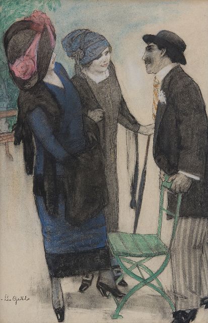 Leo Gestel | Praatje in het park, houtskool en pastel op papier, 50,1 x 33,4 cm, gesigneerd l.o. en te dateren ca. 1910