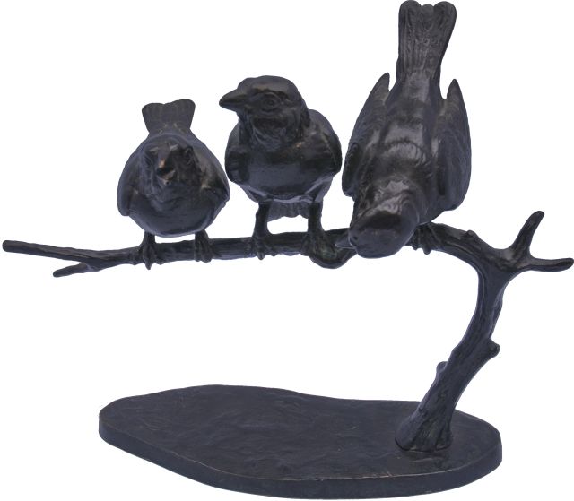 Robra W.C.  | Vogels op een tak, zwart gepatineerd brons 19,3 x 23,8 cm, gesigneerd op basis