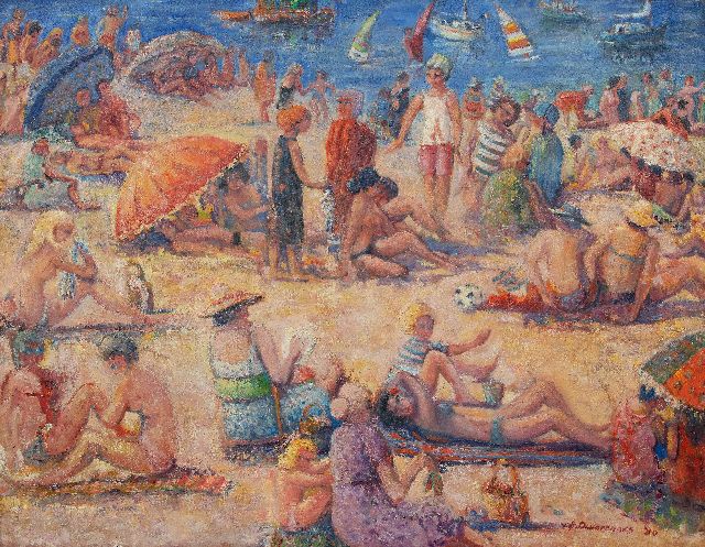 Devarennes C.  | Op het strand, Collioure, olieverf op doek 105,0 x 134,1 cm, gesigneerd r.o. en gedateerd '80
