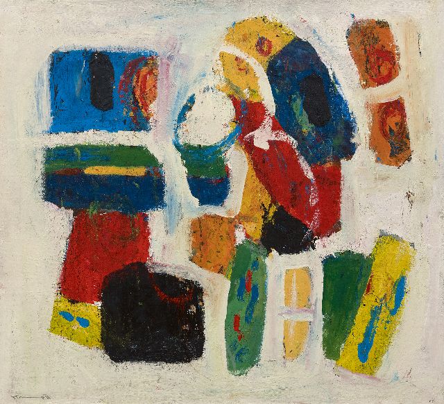Joop Kropff | Compositie, olieverf op doek, 50,4 x 54,7 cm, gesigneerd l.o. en verso en gedateerd '66