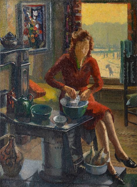 Pluijmers A.B.  | Maaltijd van de potkachel, olieverf op doek 80,3 x 60,4 cm, te dateren ca. 1945, zonder lijst