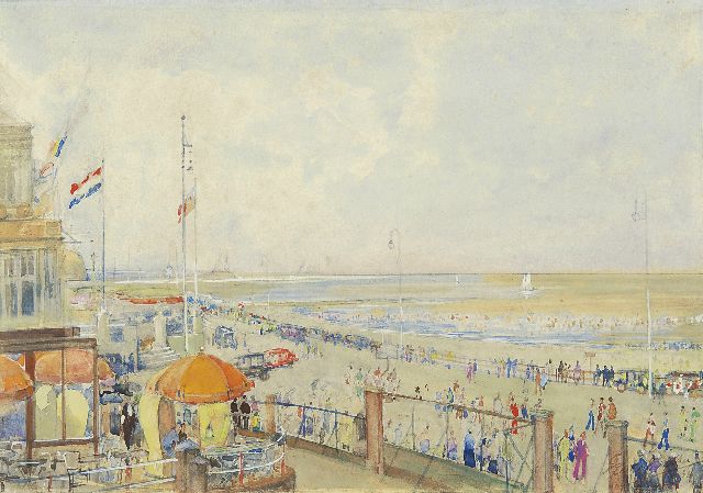 Frans Bakker | Zomers Scheveningen, aquarel op papier, 24,0 x 34,1 cm, gesigneerd r.o. en gedateerd '34