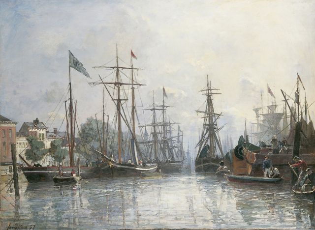 Johan Barthold Jongkind | Le Port de Rotterdam, olieverf op doek, 42,3 x 56,8 cm, gesigneerd l.o. en gedateerd '57