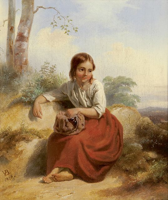 Valentijn Bing | Herderinnetje, olieverf op doek, 33,8 x 27,7 cm, gesigneerd l.o. met monogram en gedateerd 1846