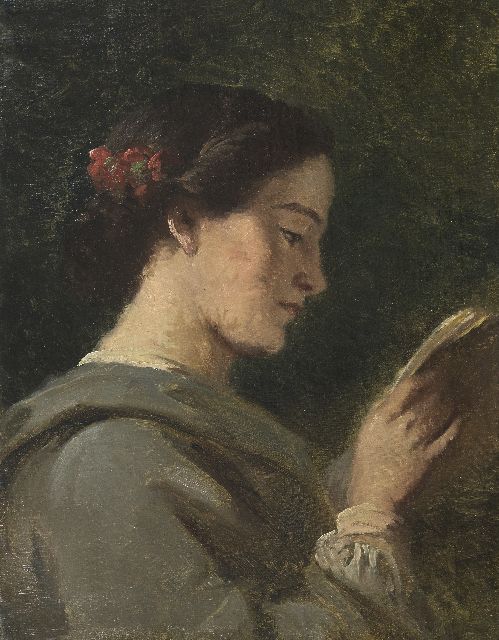 Wijngaerdt P.T. van | Lezende jonge vrouw, olieverf op doek 53,6 x 41,7 cm