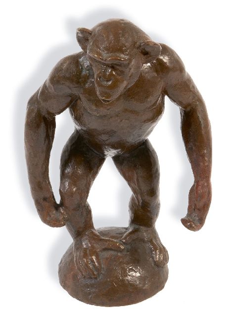 Barwig F.  | Chimpansee, brons 22,0 x 12,0 cm, gesigneerd op achterkant basis met initialen