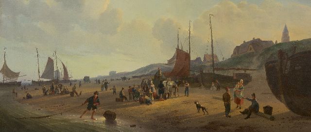 Abraham Johannes Couwenberg | Panoramisch strandgezicht bij Scheveningen, olieverf op doek, 42,8 x 99,8 cm, gesigneerd r.o.