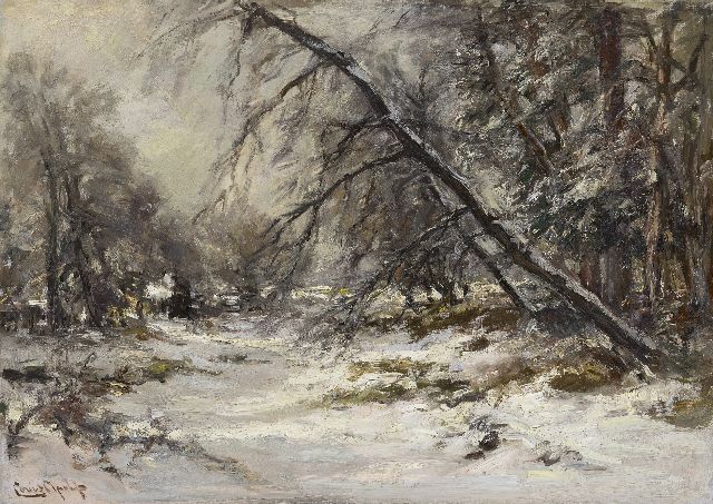 Louis Apol | Bospad in de sneeuw, olieverf op doek, 50,1 x 70,3 cm, gesigneerd l.o.