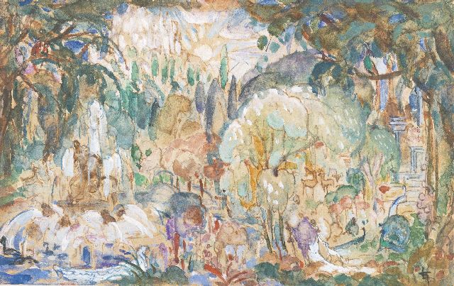 Leo Gestel | Het paradijs, aquarel en gouache op papier, 8,9 x 14,1 cm, gesigneerd r.o. met monogram