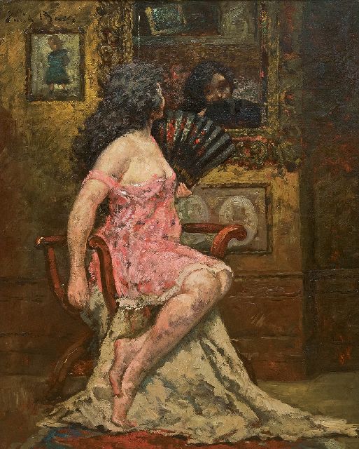 Emile Baes | De Spaanse waaier, olieverf op doek, 70,7 x 56,1 cm, gesigneerd l.b.