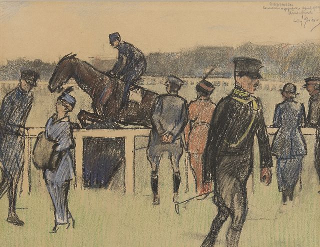 Willy Sluiter | Concours Hippique op Birkhoven, gekleurd krijt op papier, 27,2 x 36,0 cm, gesigneerd r.b. en gedateerd 'april 1910 Amersfoort'