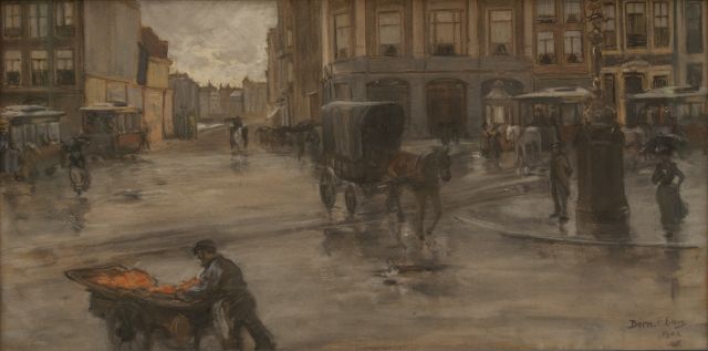 Eilers B.F.A.  | Een gure dag op de Dam in Amsterdam, pastel op papier 29,0 x 56,9 cm, gesigneerd r.o. en gedat. 1902