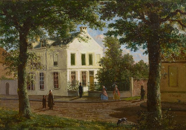 Theodoor Soeterik | Wandelaars op de Maliebaan in Utrecht, olieverf op paneel, 25,0 x 35,2 cm, gesigneerd r.o.