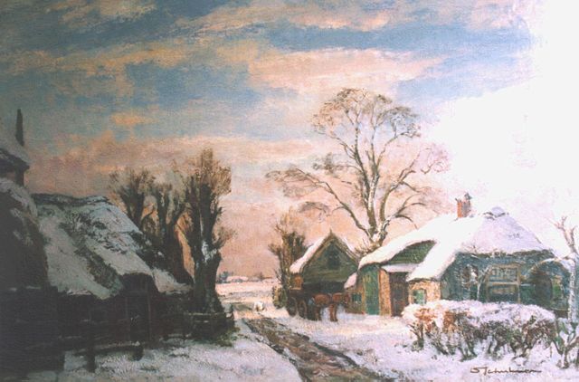 David Schulman | Winter in Laren, olieverf op doek, 56,0 x 84,0 cm, gesigneerd r.o.