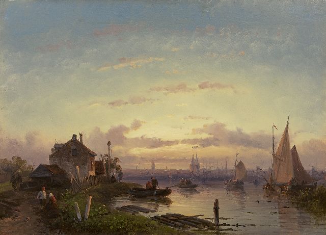 Charles Leickert | Avondstemming op de rivier, olieverf op paneel, 21,9 x 30,6 cm, gesigneerd r.o. en te dateren 1855-1865