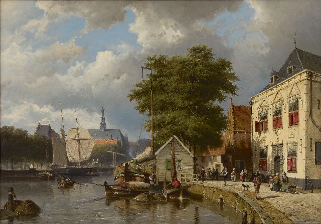 Willem Koekkoek | Stadskade met afgemeerde schepen, olieverf op doek, 65,1 x 92,1 cm, gesigneerd r.o. en gedateerd '61