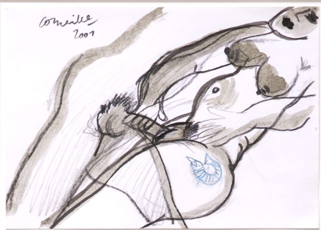 Corneille ('Corneille' Guillaume Beverloo)   | Faire l'amour, inkt, krijt en aquarel op papier 14,8 x 20,7 cm, gesigneerd l.b. en gedateerd 2001