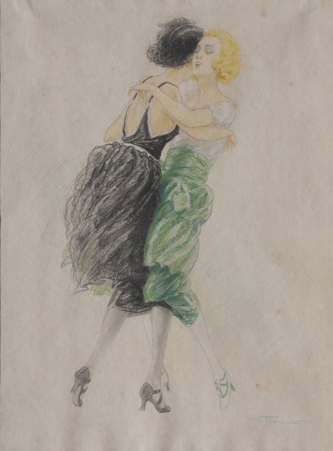 Fournier H.  | Dansende vrouwen, potlood en krijt op papier 52,2 x 39,0 cm, gesigneerd r.o.