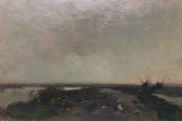 Aris Knikker | Polderlandschap, olieverf op board op paneel, 17,3 x 26,2 cm, gesigneerd l.o.