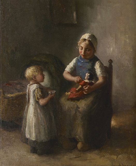 Bernard de Hoog | Het poppenmoedertje, olieverf op doek, 63,3 x 52,3 cm, gesigneerd r.o.