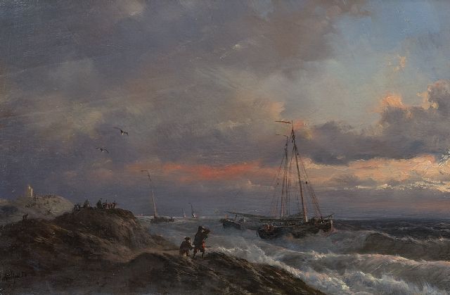 Petrus Paulus Schiedges | Storm langs de Hollandse kust, olieverf op paneel, 19,2 x 29,2 cm, gesigneerd l.o. en gedateerd '54
