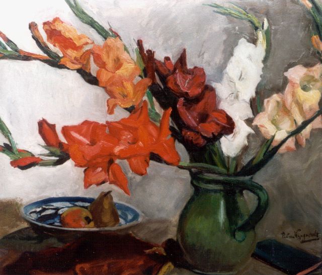 Piet van Wijngaerdt | Gladiolen, olieverf op doek, 70,0 x 80,0 cm, gesigneerd r.o.