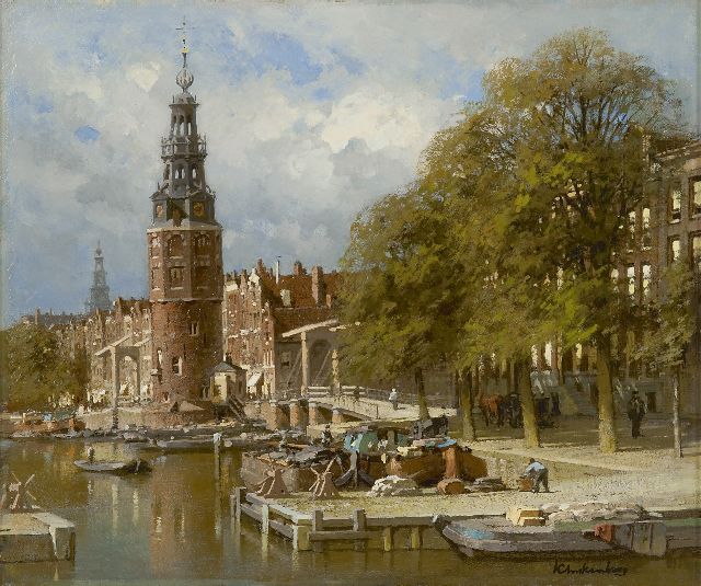Karel Klinkenberg | De Montelbaanstoren bij de Kalkmarktsluis in Amsterdam, olieverf op doek, 39,3 x 47,3 cm, gesigneerd r.o.