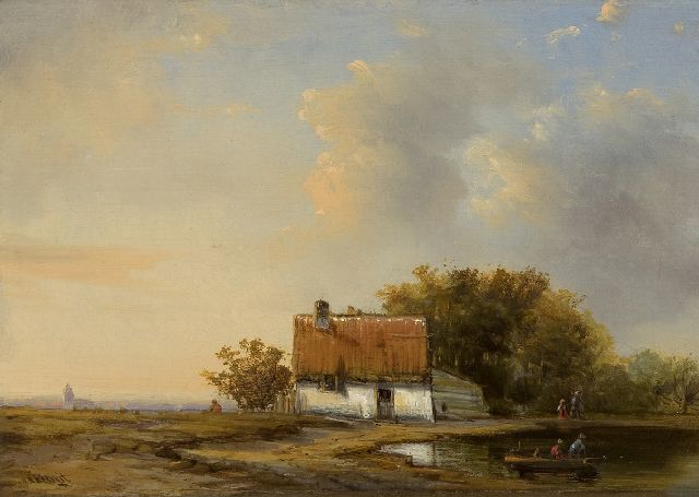 Marinus Albertus Kiewiet | Landschap met boerenhuisje, olieverf op paneel, 19,1 x 26,2 cm, gesigneerd l.o.
