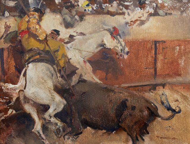 Hem P. van der | Stierengevecht, Madrid, olieverf op doek 50,3 x 65,2 cm, gesigneerd r.o. en te dateren ca. 1914