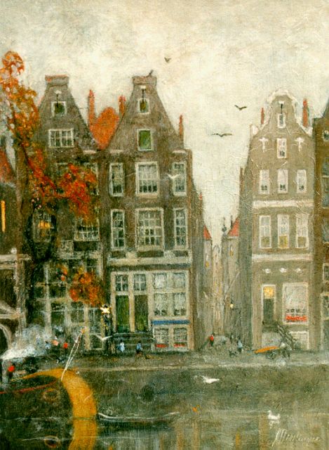 Marinus Dittlinger | Grachtje te Amsterdam, olieverf op paneel, 32,5 x 23,6 cm, gesigneerd r.o.