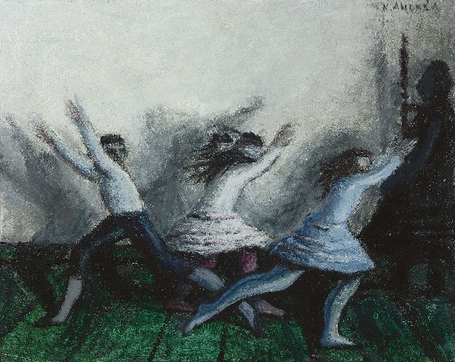 Kees Andréa | Blindemannetje, olieverf op paneel, 24,0 x 29,9 cm, gesigneerd r.b.
