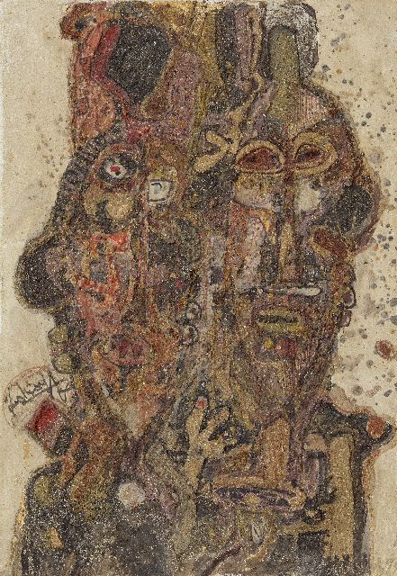 Georges Ebrin Adingra | L'intuition Imaginative des Magiciens, olieverf en zand op doek, 72,9 x 50,3 cm, gesigneerd l.m.