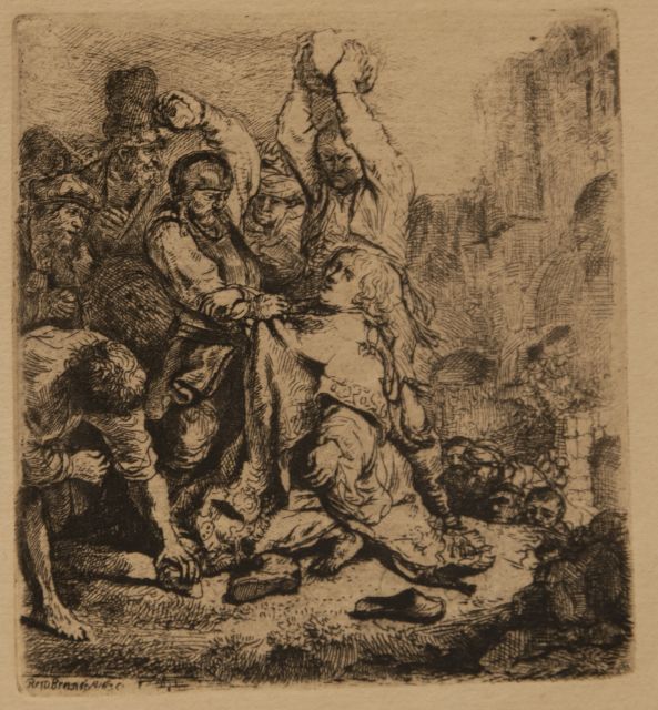 Rembrandt | Steniging van de heilige Stefanus, ets op papier, 9,5 x 8,5 cm, gesigneerd l.o. in de plaat en gedateerd 1635 in de plaat
