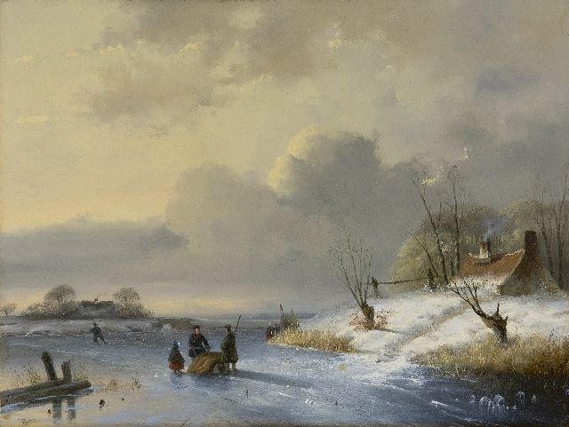 John Franciscus Hoppenbrouwers | Winterlandschap met schaatsers, olieverf op paneel, 27,9 x 36,9 cm, gesigneerd l.o. en gedateerd 1847