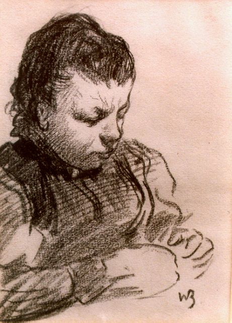 Willy Sluiter | Zittend meisje, houtskool op papier, 20,5 x 15,0 cm, gesigneerd r.o. monogram