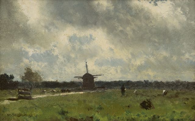Jan Hendrik Weissenbruch | Polderlandschap bij buiig weer, olieverf op papier op paneel, 19,4 x 30,8 cm, gesigneerd l.o.