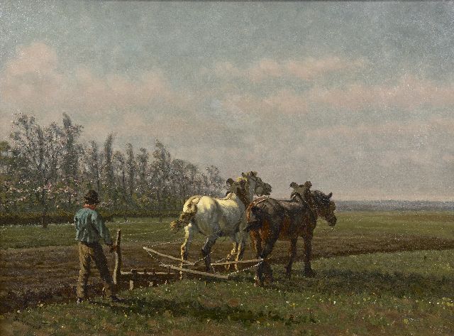 Cornelis Albertus Johannes Schermer | Paarden voor de ploeg, olieverf op doek, 51,4 x 70,5 cm, gesigneerd l.o.
