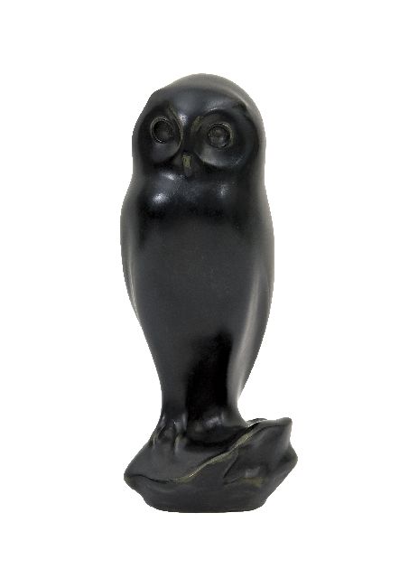 Pompon F.  | Uil, zwart gepatineerd brons 18,2 x 8,0 cm, gesigneerd met naamstempel op zijkant basis en ontworpen in 1927, gegoten ca. 1960-1961