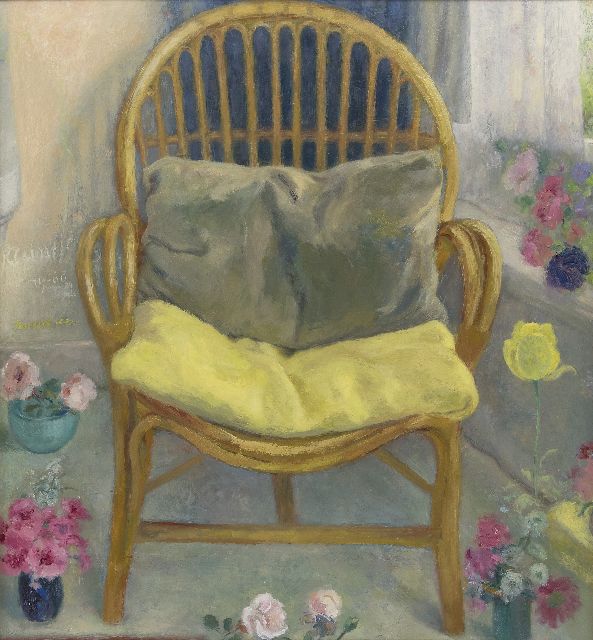 Paul Schultze | De stoel in de serre, olieverf op board, 69,3 x 64,3 cm, gesigneerd l.m. en verso gedateerd 24 Juli '60