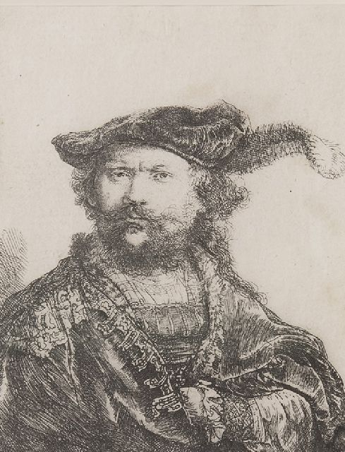 Rembrandt | Zelfportret met gepluimde fluwelen baret, ets op papier, 13,4 x 10,3 cm