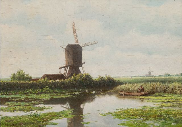 Paul Joseph Constantin Gabriel | Wipmolen in een polderlandschap, olieverf op paneel, 41,6 x 57,1 cm, gesigneerd l.o. en ca. 1866