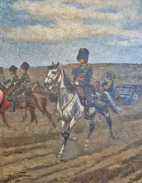 Justus Pieter de Veer | Cavalerie, olieverf op doek op board, 30,0 x 25,0 cm, gesigneerd l.o. en gedateerd 1920