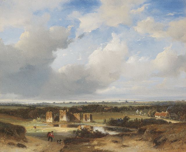 Nicolaas Roosenboom | Gezicht op de ruïne van Brederode en het Wijkermeer, olieverf op paneel, 26,9 x 32,8 cm, gesigneerd r.o.