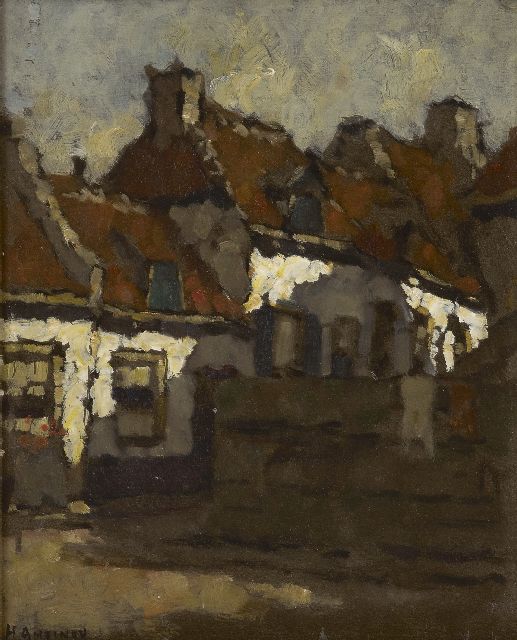 Herman Johannes Ansingh | Dorpsstraatje, olieverf op paneel, 30,0 x 24,0 cm, gesigneerd l.o.