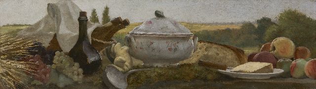 Georges Marie Julien Girardot | Maaltijd buiten, olieverf op paneel, 29,7 x 104,3 cm