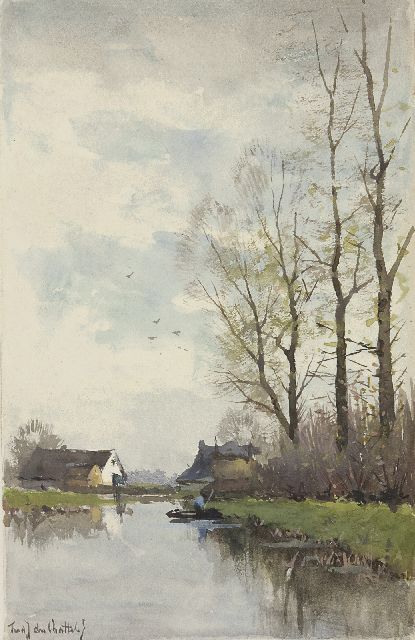 Fredericus Jacobus van Rossum du Chattel | Poldervaart, aquarel op papier, 17,1 x 11,0 cm, gesigneerd l.o.
