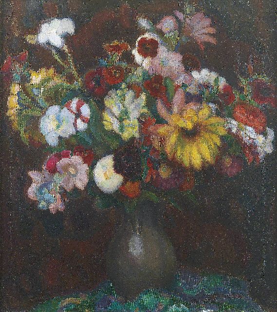 Leo Gestel | Bloemen in tinnen kan, olieverf op doek, 70,5 x 63,0 cm, gesigneerd l.o. en te dateren 1915-1917